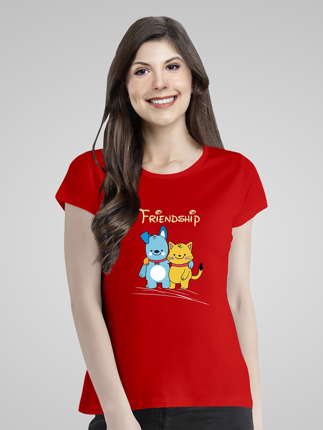 

Pootlu Women Graphic Printed Pure Cotton T-shirt, Red