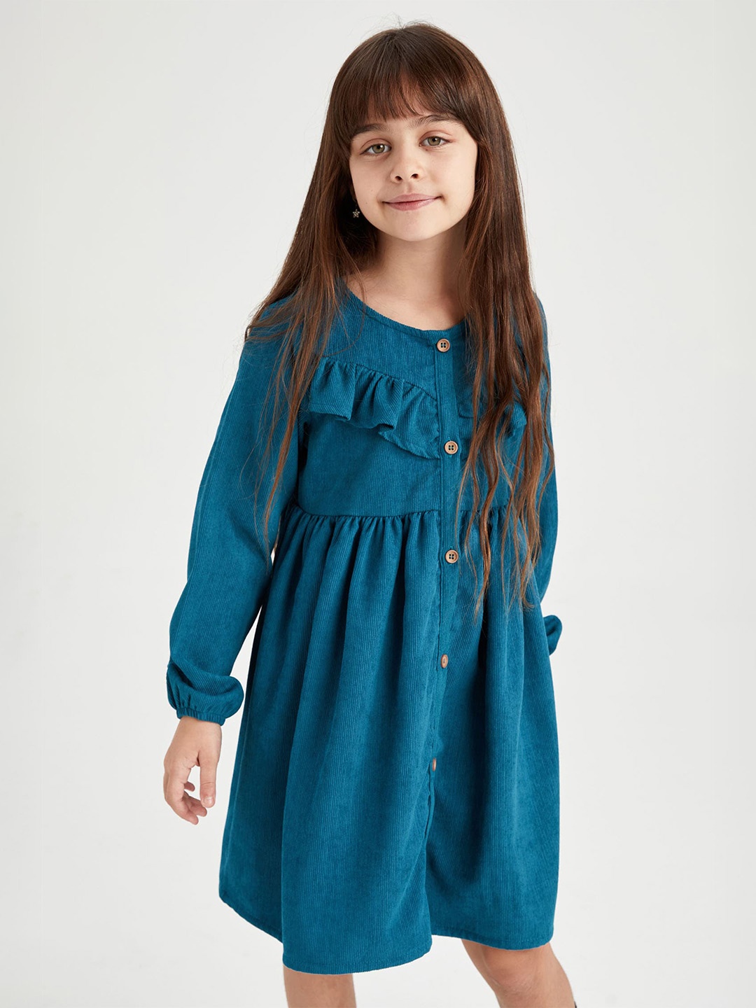 

DeFacto Girls Puff Sleeves Ruffled Fit & Flare Dress, Green