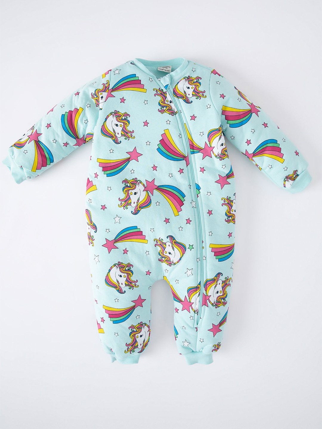 

DeFacto Infants Printed Pure Cotton Rompers, Blue