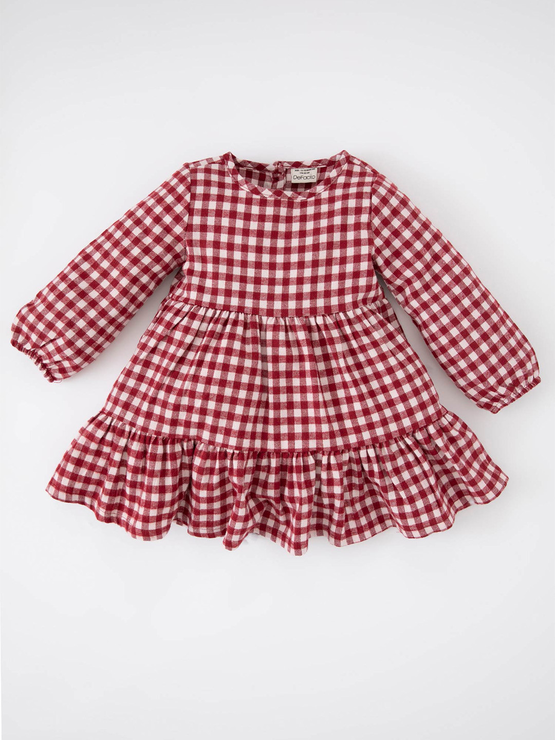 

DeFacto Girls Checked Puff Sleeves Dress, Red