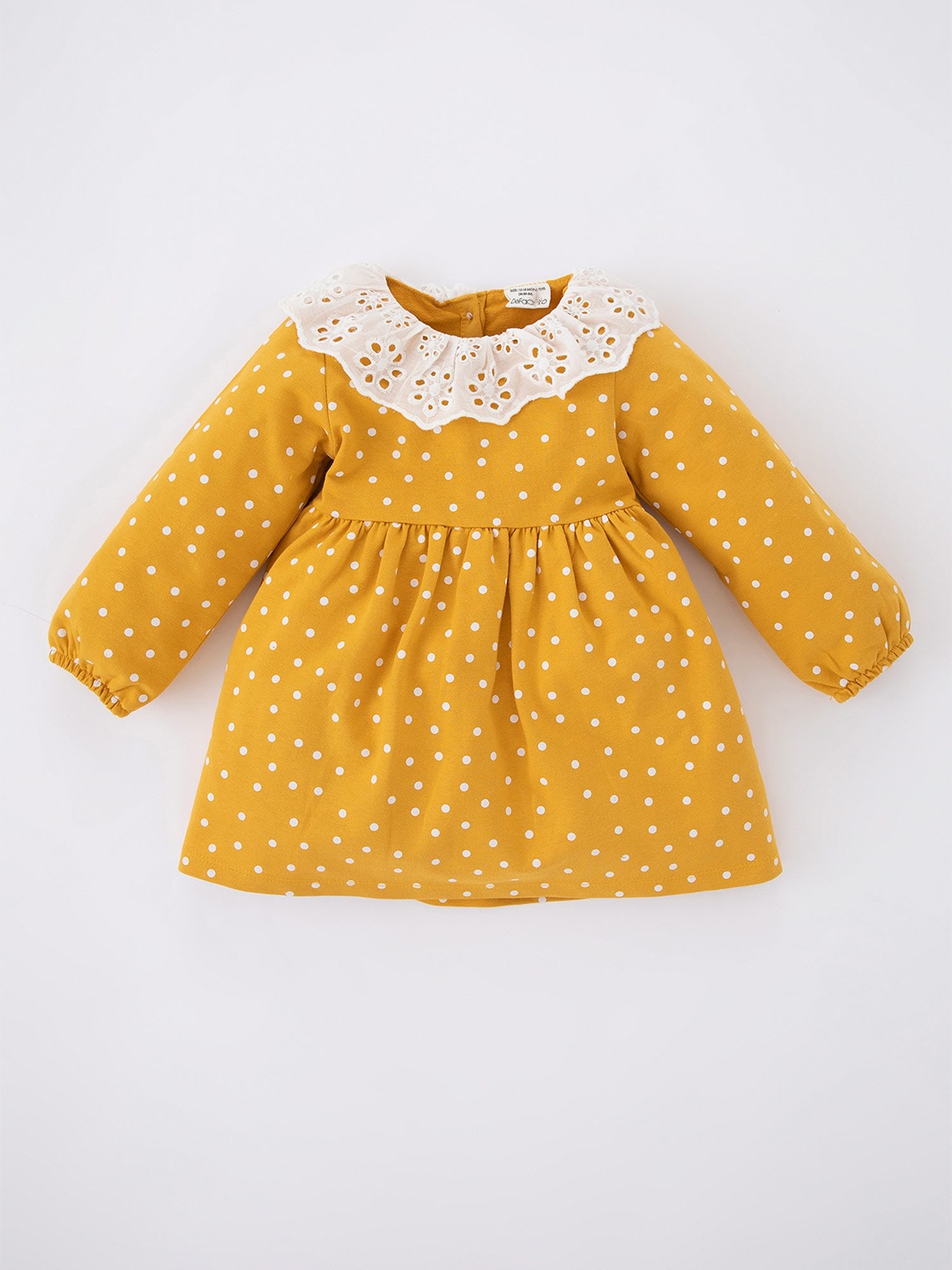 

DeFacto Girls Polka Dots Printed Pure Cotton Fit & Flare Dress, Yellow