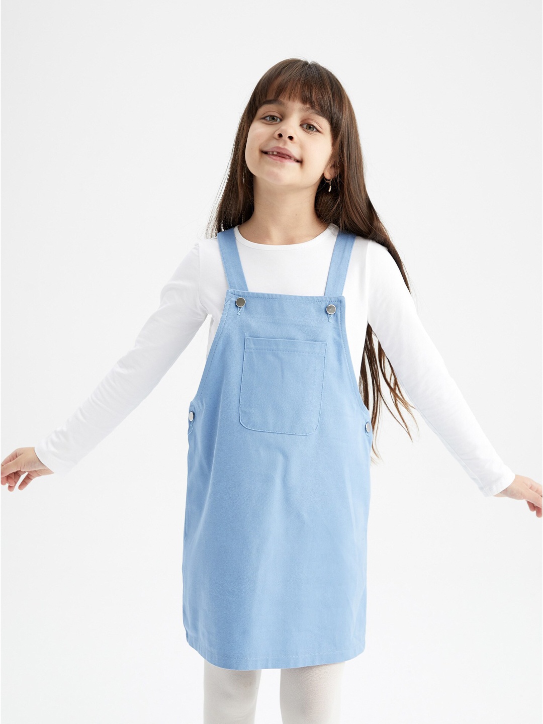 

DeFacto Girls Pure Cotton Pinafore Dress, Blue