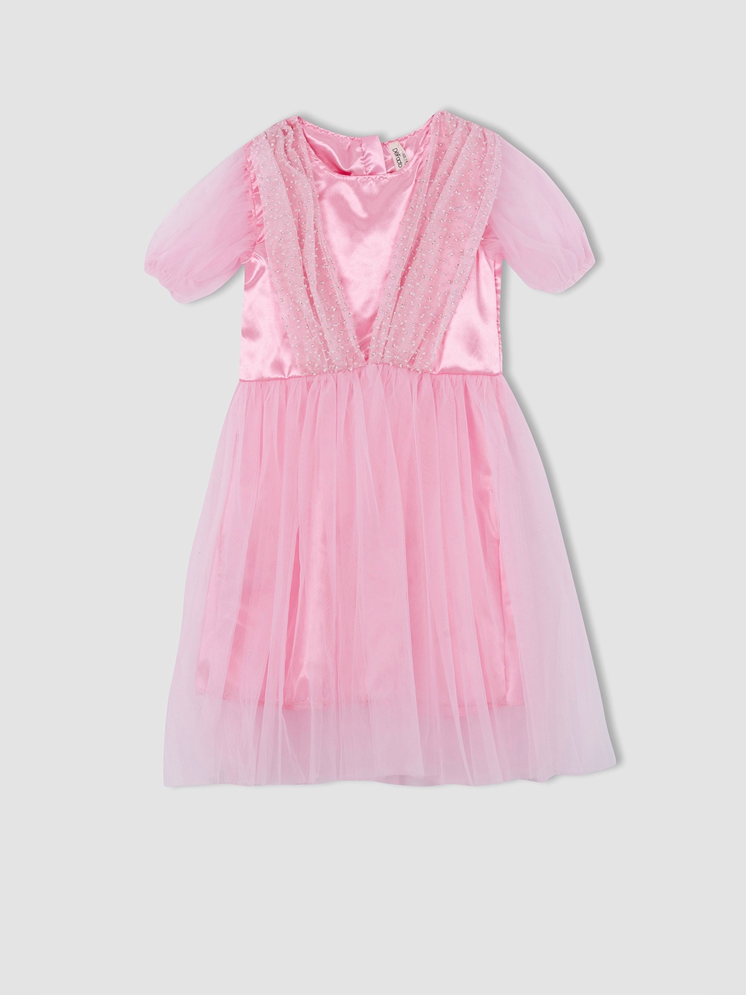 

DeFacto Girls Puff Sleeves Fit & Flare Dress, Pink