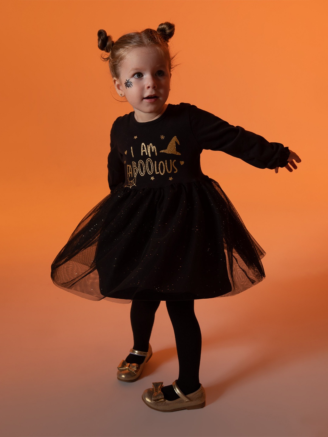 

DeFacto Girls Printed Pure Cotton A-Line Dress, Black