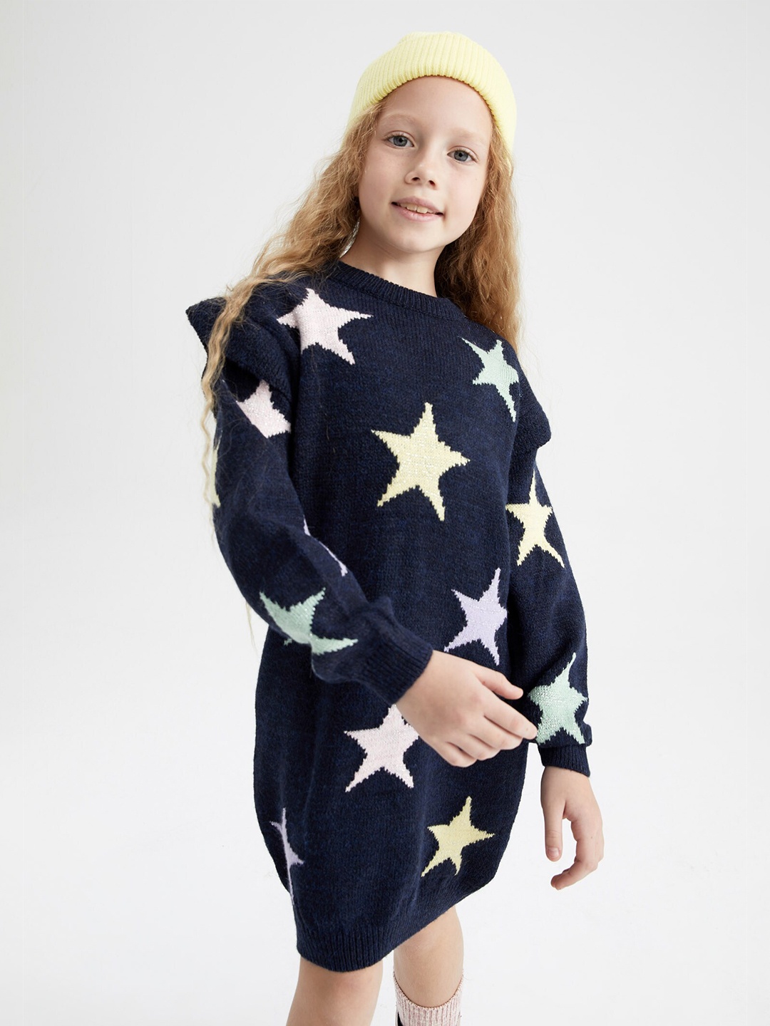 

DeFacto Girls Printed Jumper Dress, Navy blue