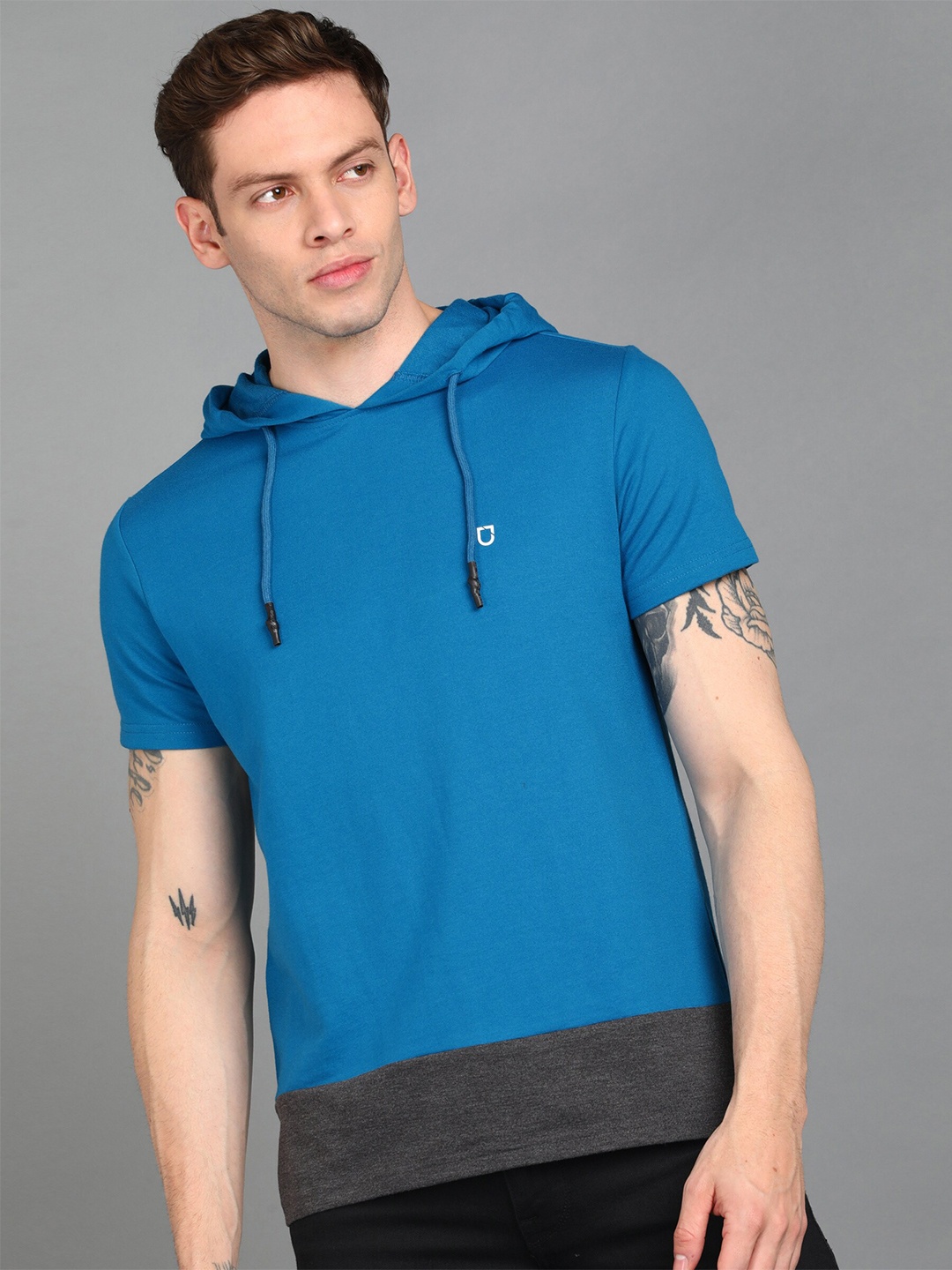 

Urbano Fashion Men Slim Fit Hooded Cotton T-shirt, Blue