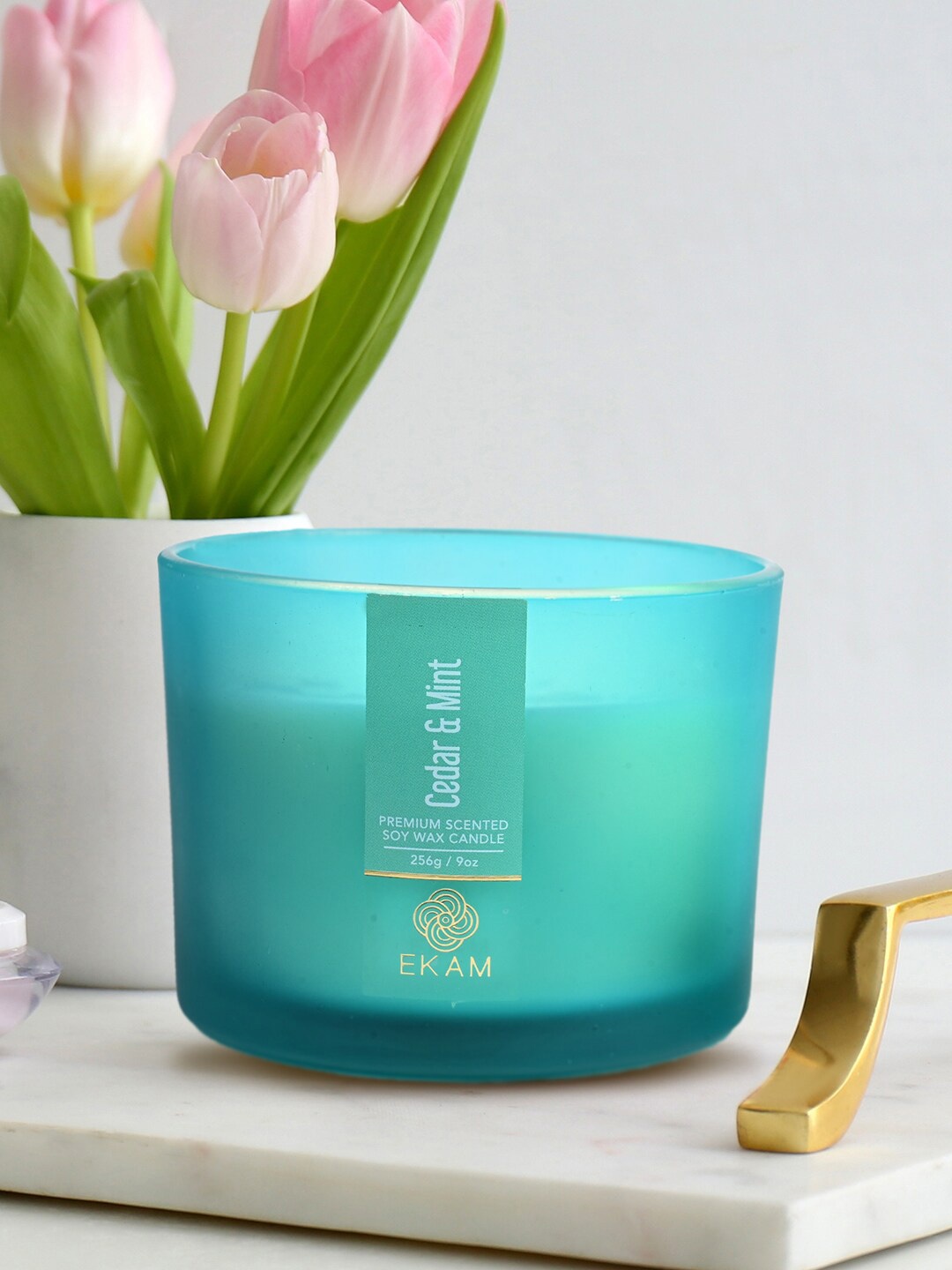 

Ekam Turquoise Blue 3 Wick Cedar & Mint Fragrance Scented Candle