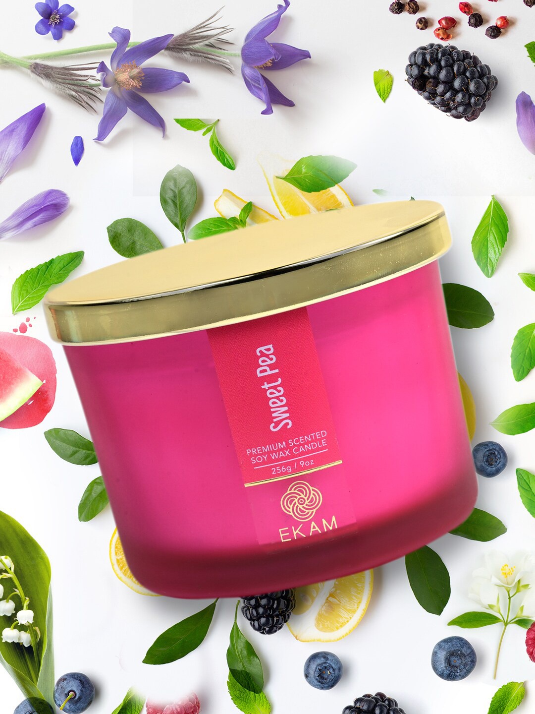 

Ekam Pink 3 Wick Sweet Pea Scented Candle