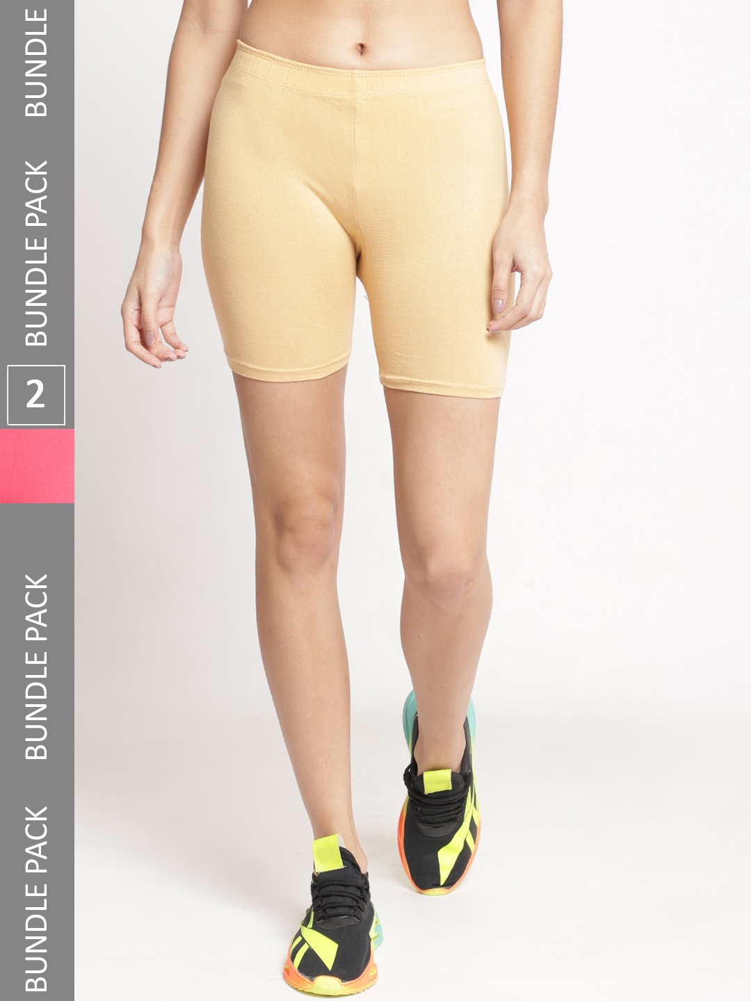 

Jinfo Women Pack Of 2 Cycling Sports Shorts, Beige