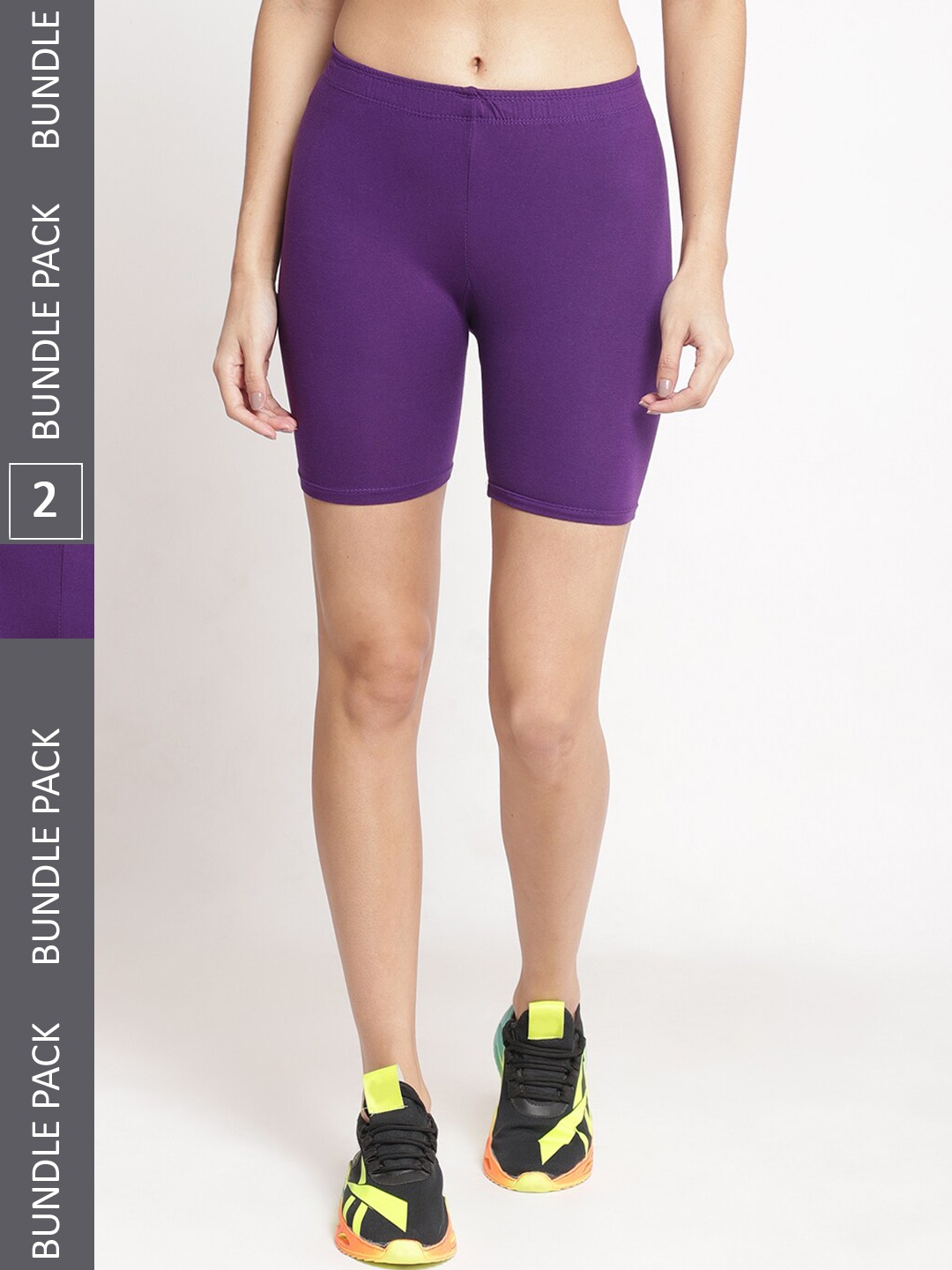 

Jinfo Women Pack Of 2 Mid-Rise Cycling Shorts, Purple