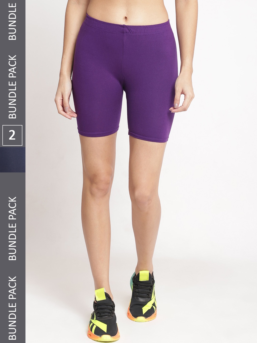 

Jinfo Women Pack Of 2 Mid-Rise Cycling Shorts, Purple