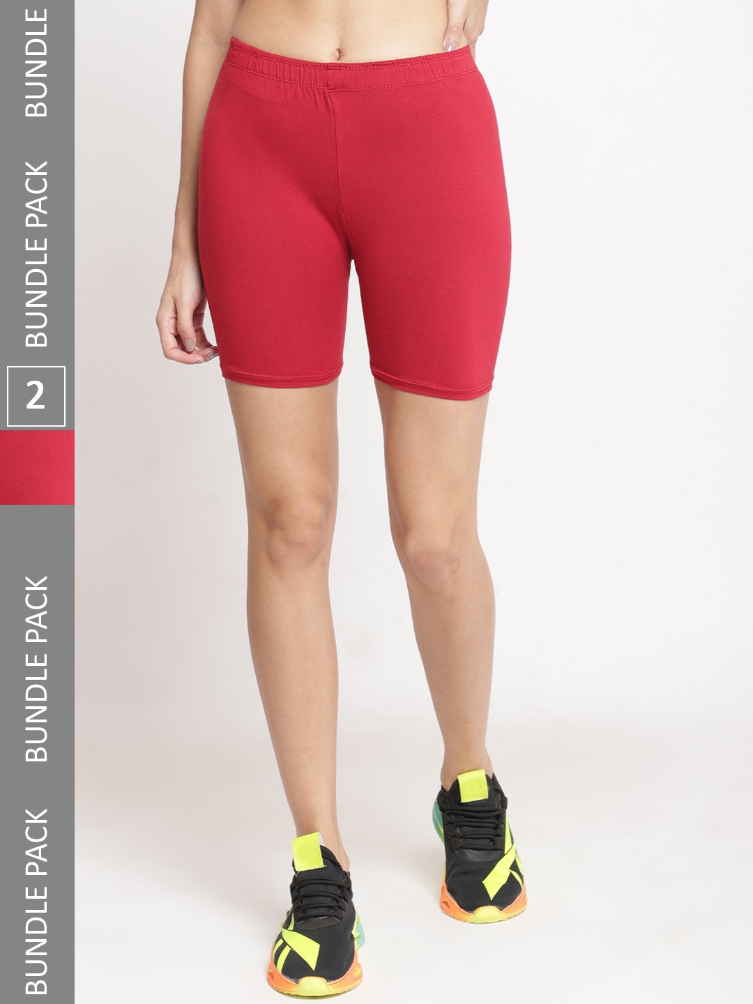 Jinfo Women Pack Of 2 Mid-Rise Cycling Shorts, Maroon