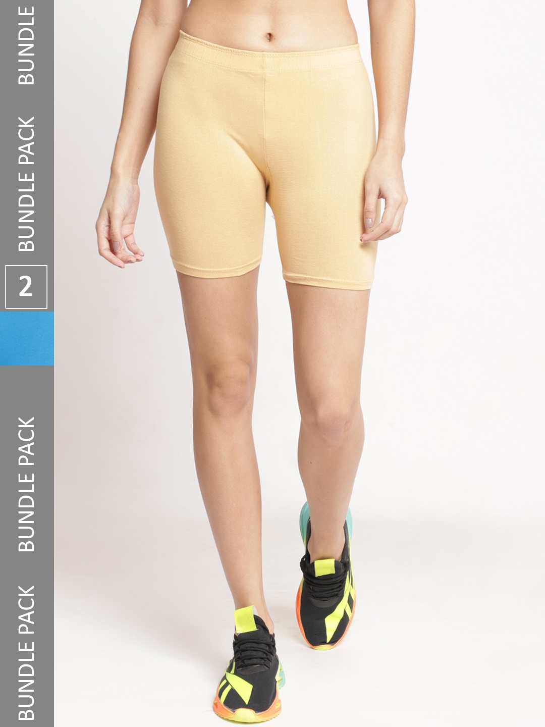 

Jinfo Women Pack Of 2 Mid-Rise Cycling Shorts, Beige