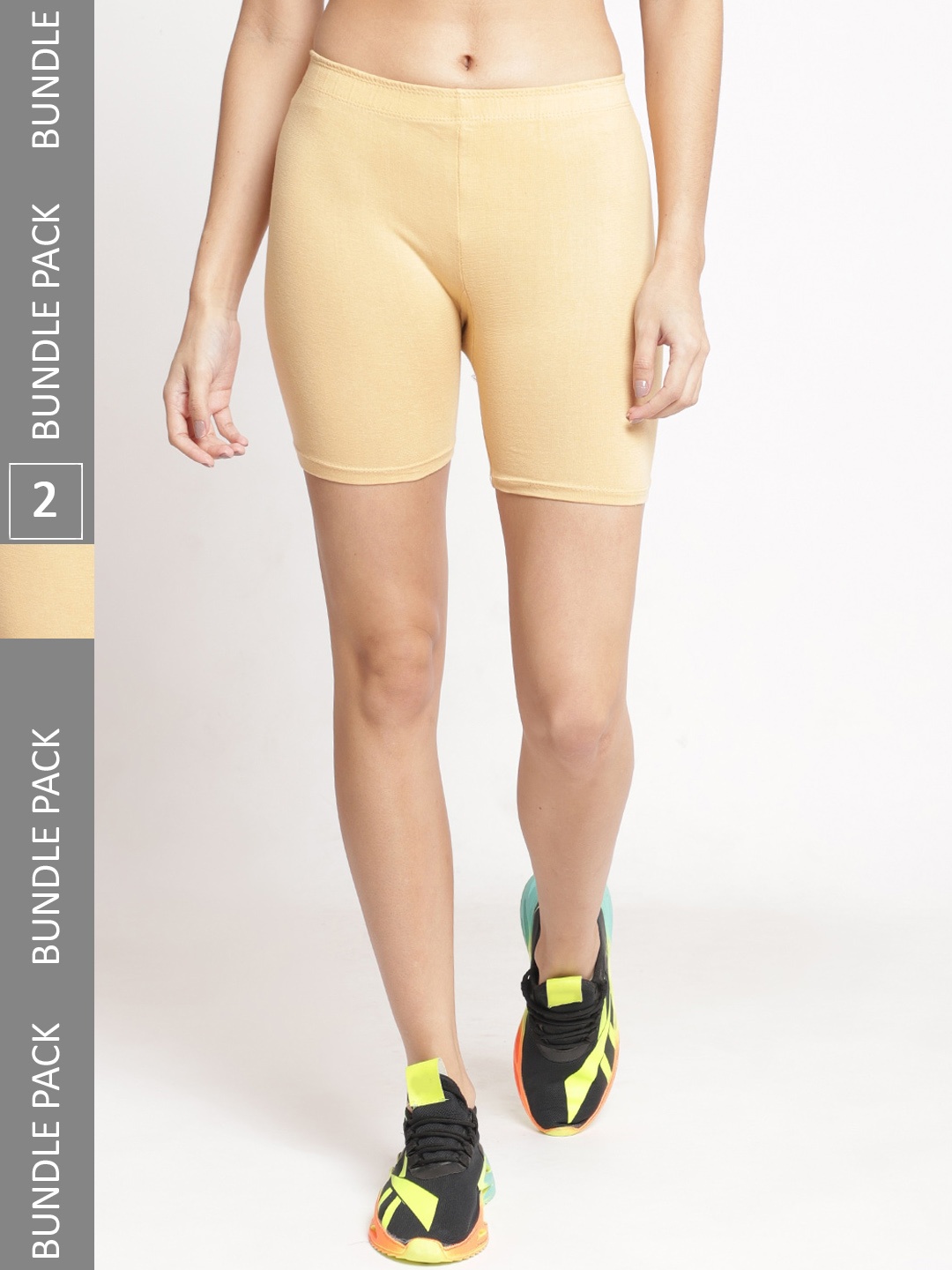 

Jinfo Women Pack Of 2 Mid-Rise Cycling Shorts, Beige