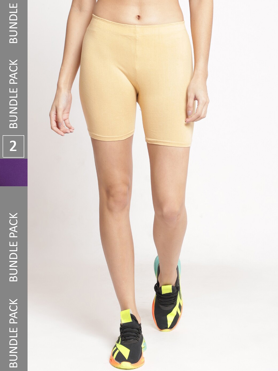 

Jinfo Women Pack Of 2 Mid-Rise Cycling Shorts, Beige