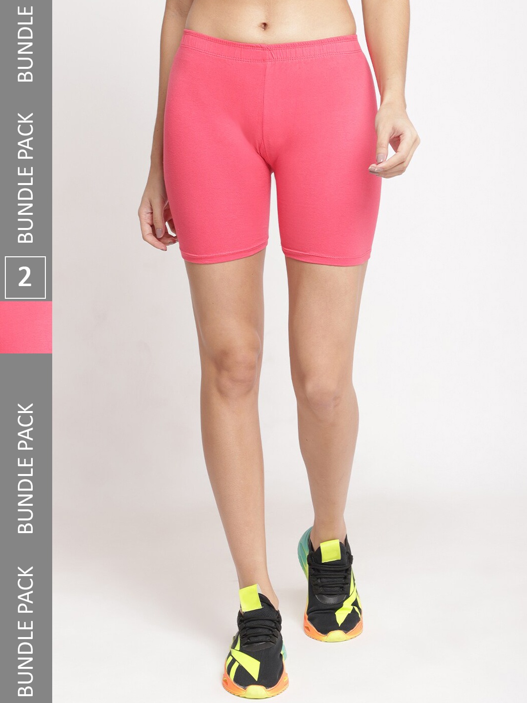 

Jinfo Women Pack Of 2 Mid-Rise Cycling Shorts, Coral