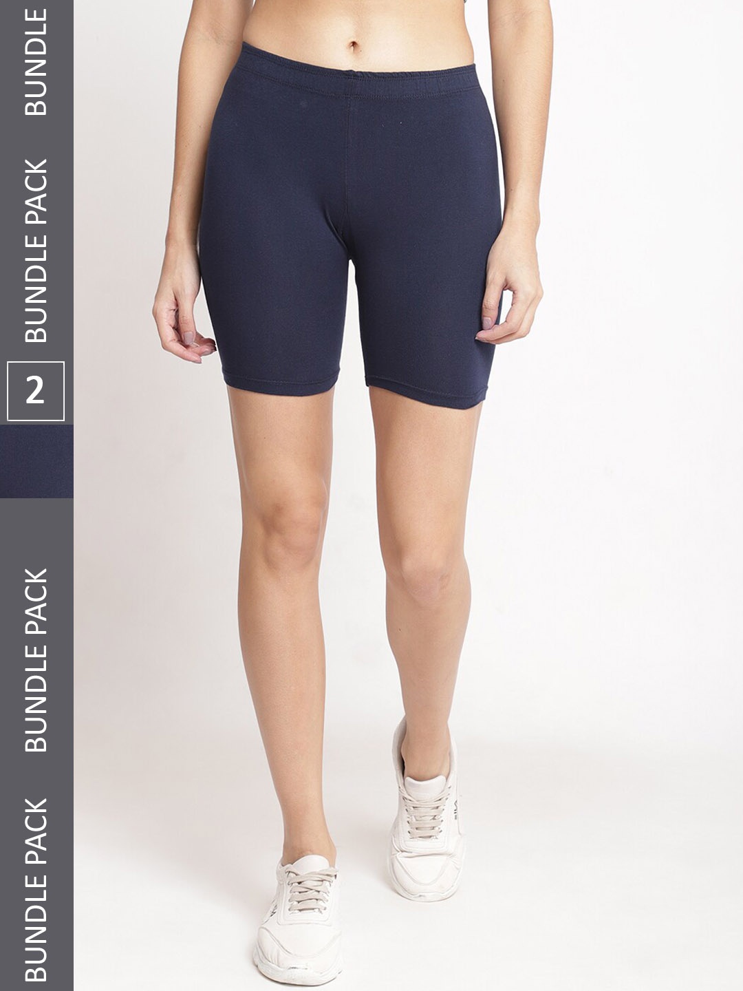 

Jinfo Women Pack Of 2 Mid-Rise Cycling Shorts, Navy blue