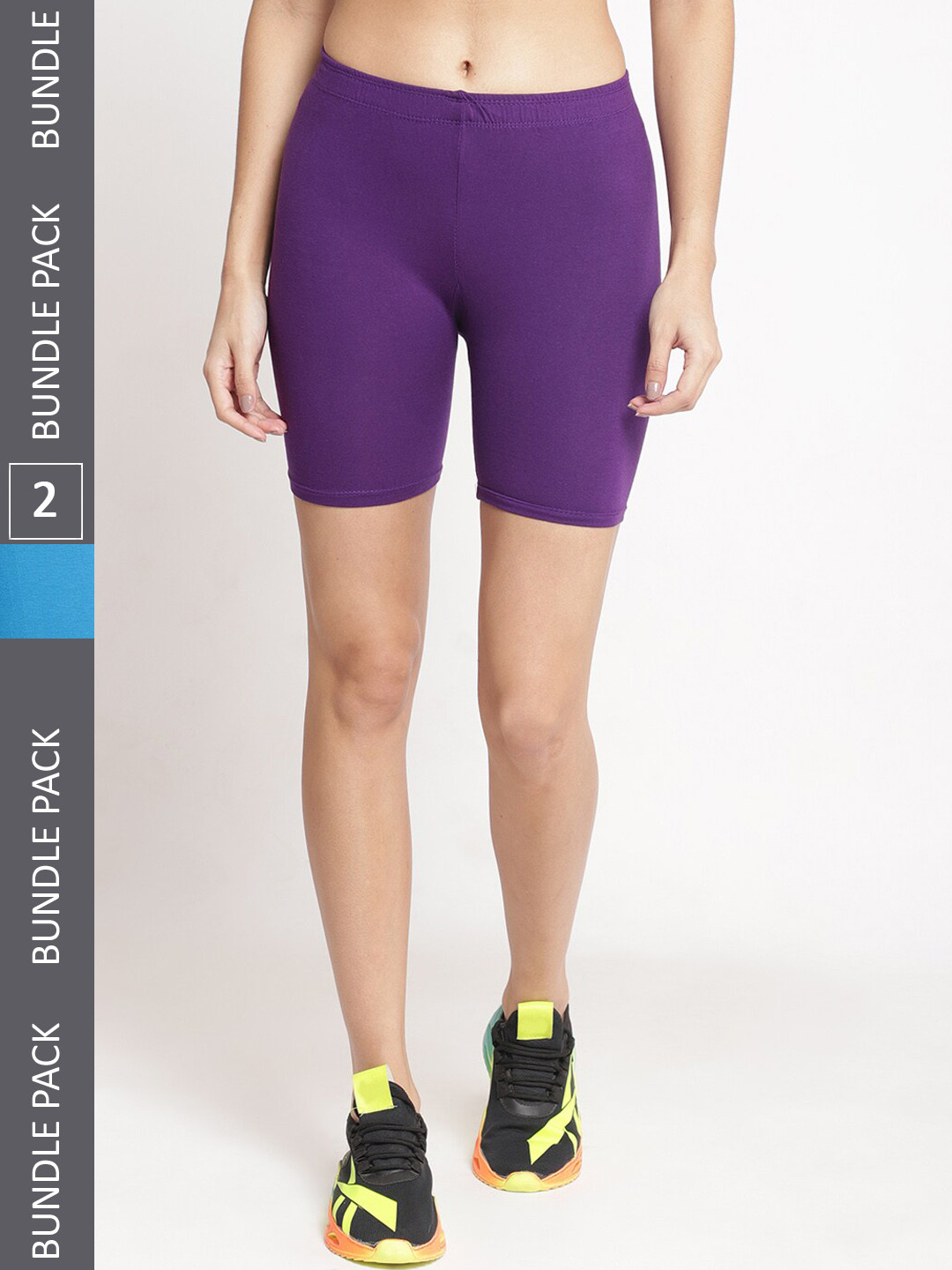 

Jinfo Women Pack Of 2 Mid-Rise Cycling Shorts, Purple
