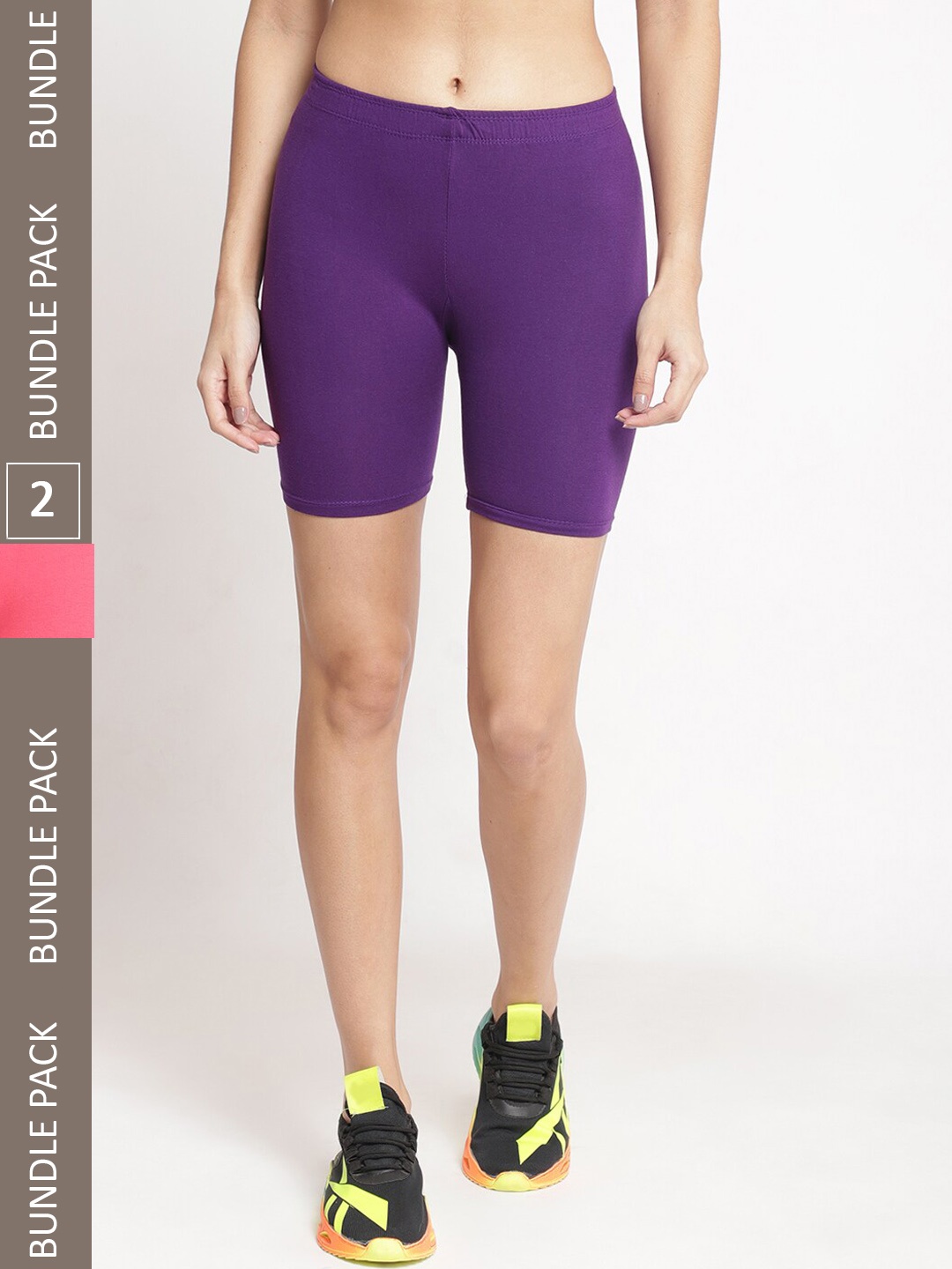 

Jinfo Women Pack Of 2 Mid-Rise Cycling Shorts, Purple