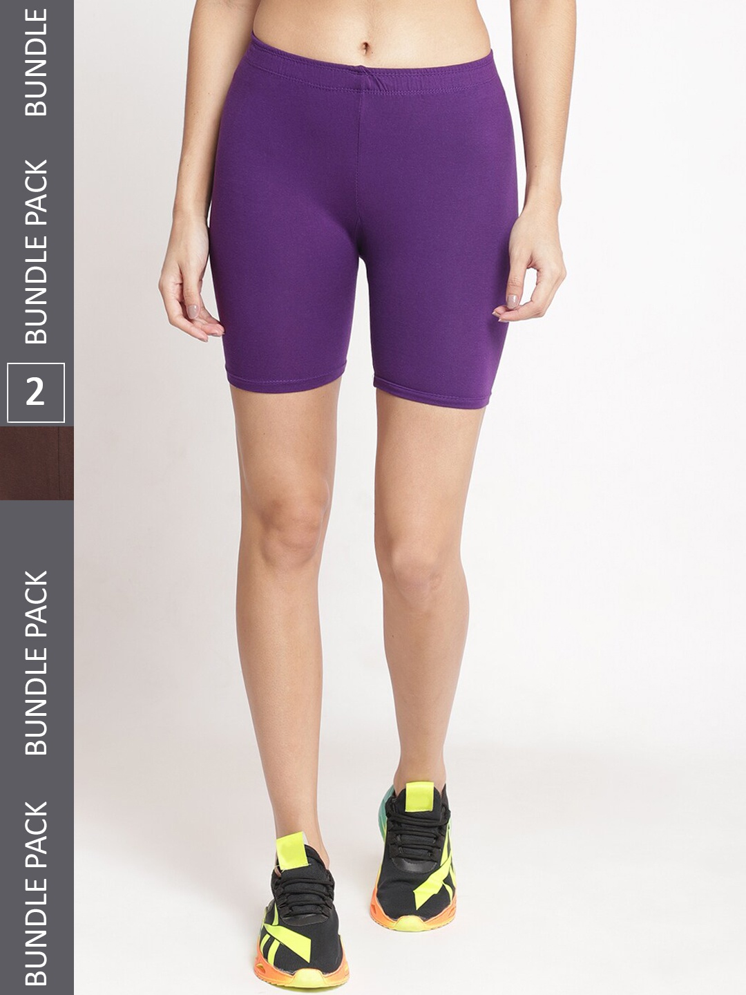 

Jinfo Women Pack Of 2 Mid-Rise Cycling Shorts, Purple