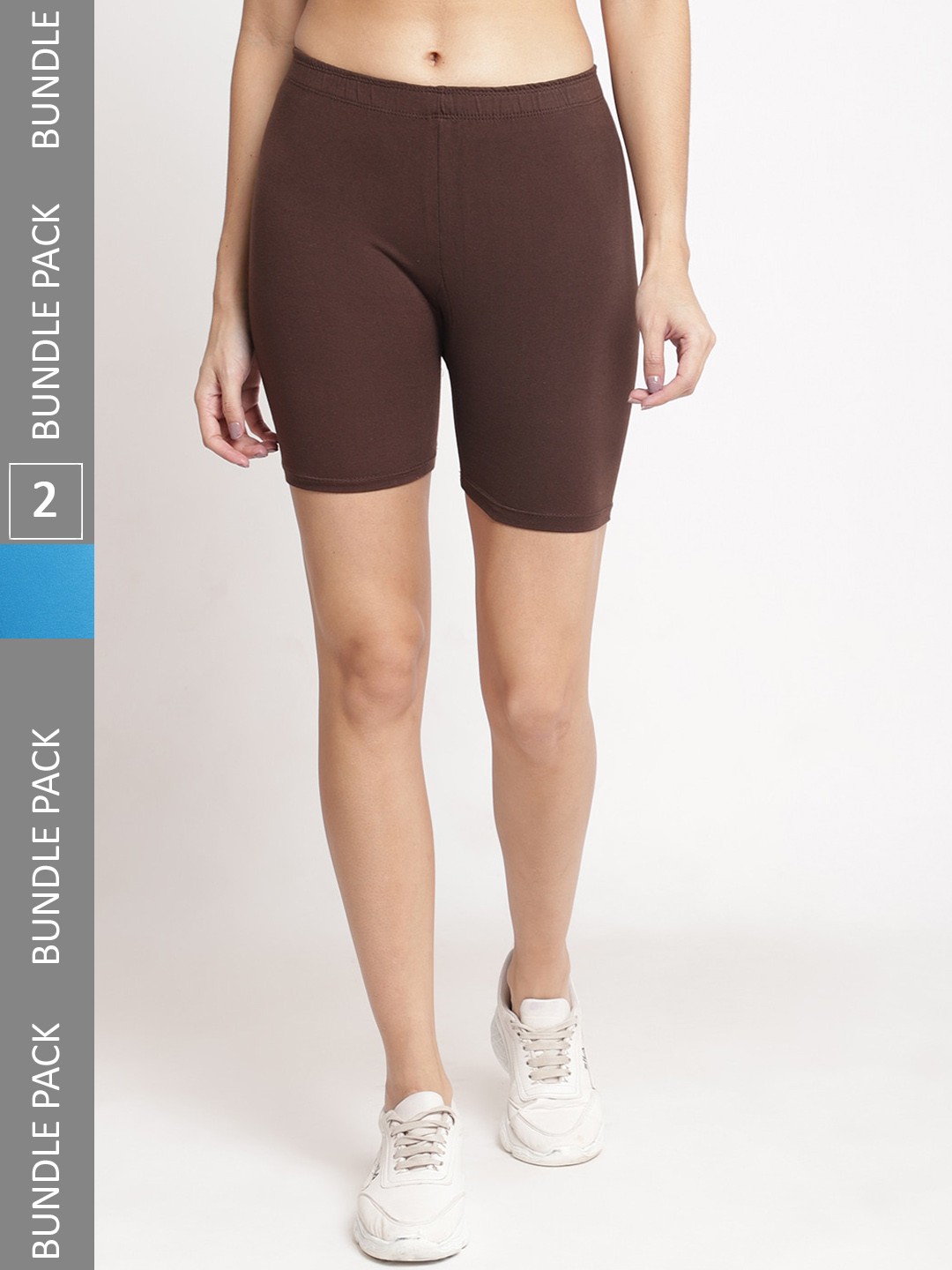 

Jinfo Women Pack Of 2 Mid-Rise Cycling Shorts, Brown