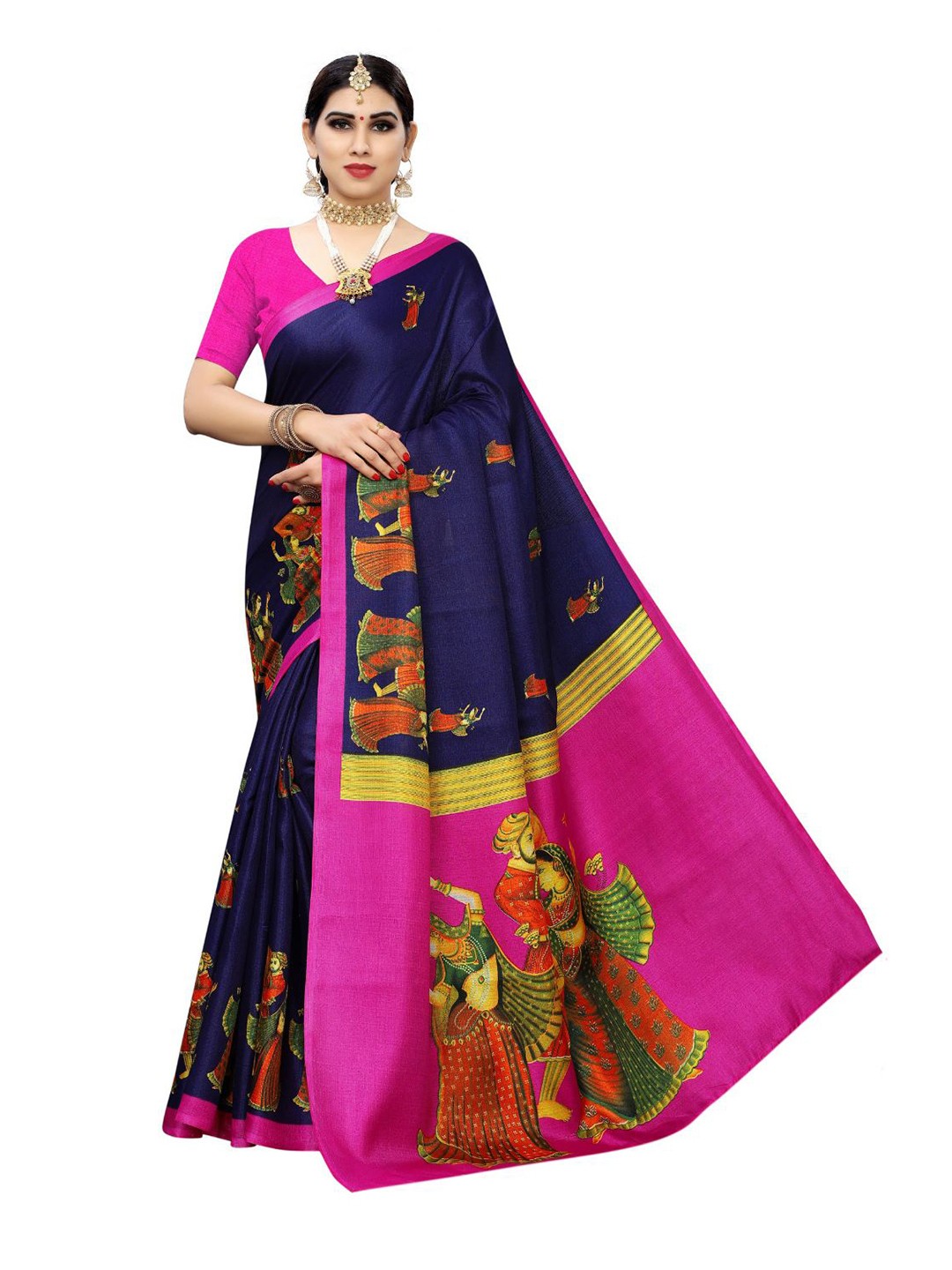 

SAADHVI Ethnic Motifs Art Silk Ilkal Saree, Navy blue