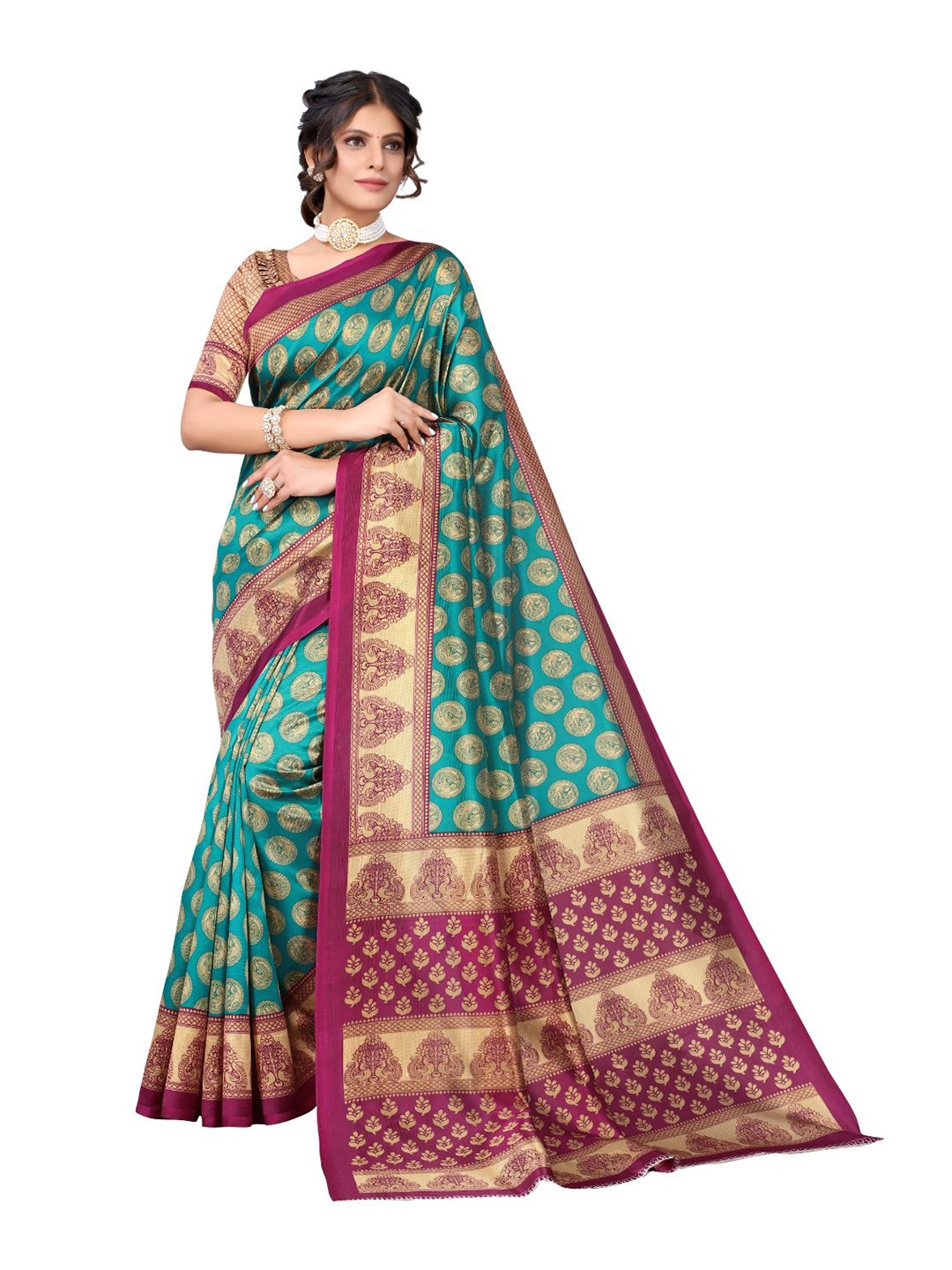 

SAADHVI Ethnic Motifs Art Silk Ilkal Saree, Sea green