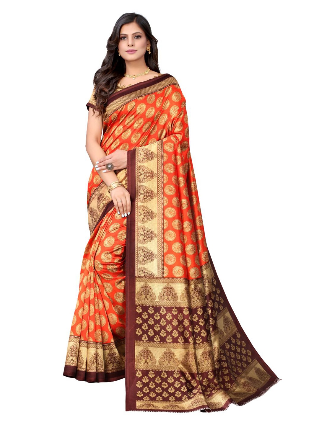 

SAADHVI Ethnic Motifs Art Silk Ilkal Saree, Orange