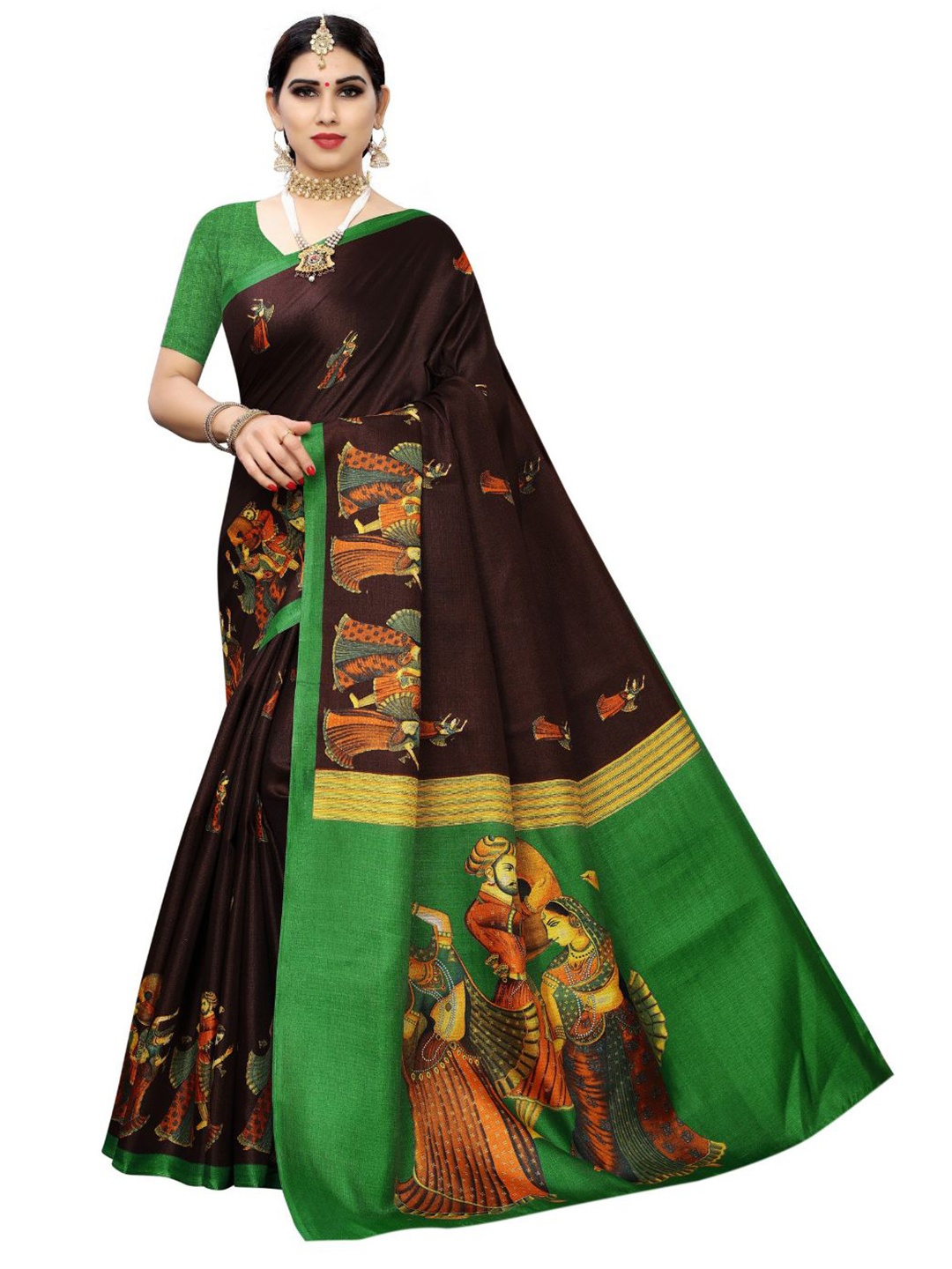 

SAADHVI Ethnic Motifs Art Silk Ilkal Saree, Coffee brown