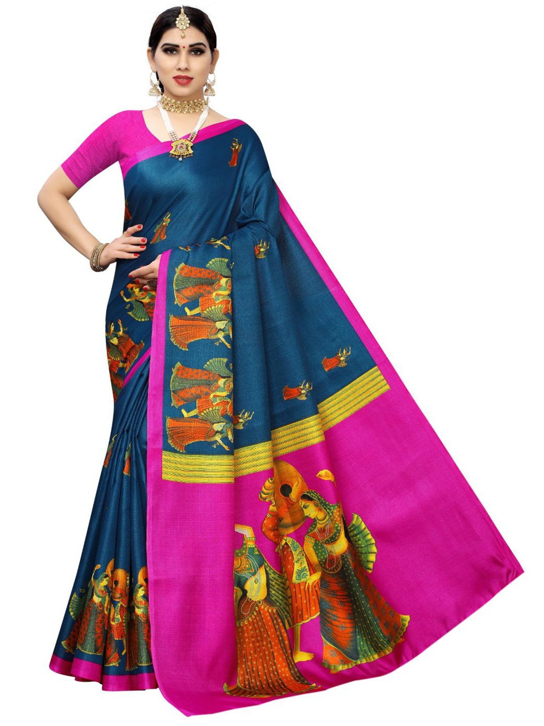

SAADHVI Ethnic Motifs Art Silk Ilkal Saree, Turquoise blue