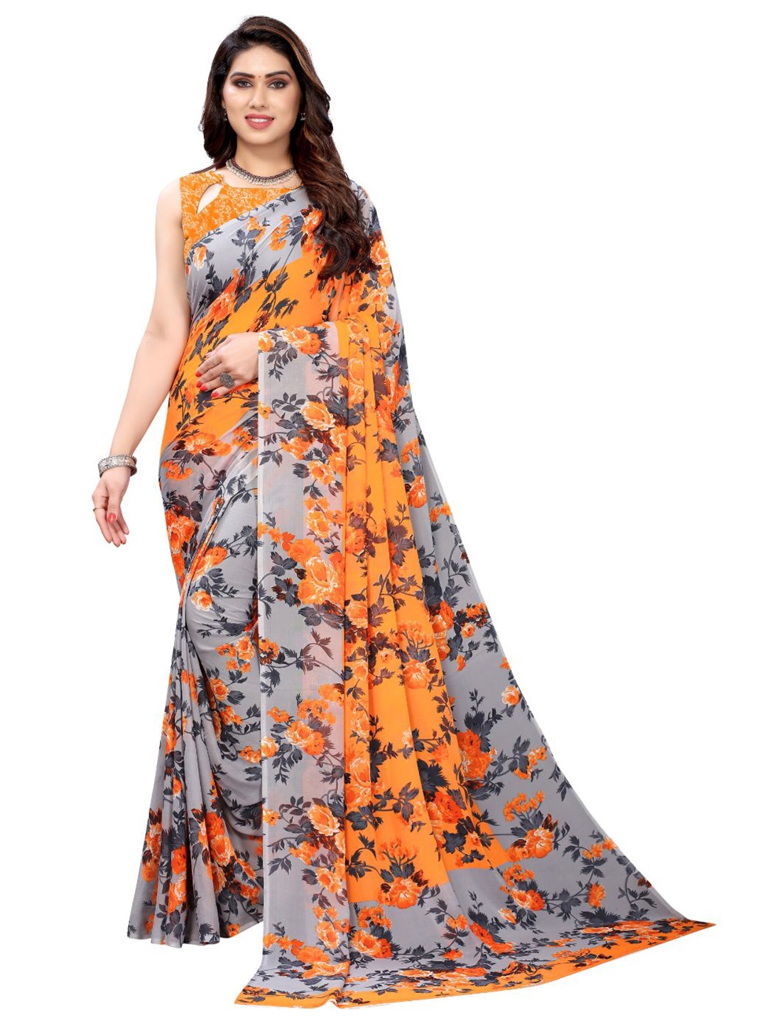 

SAADHVI Floral Printed Ilkal Saree, Orange