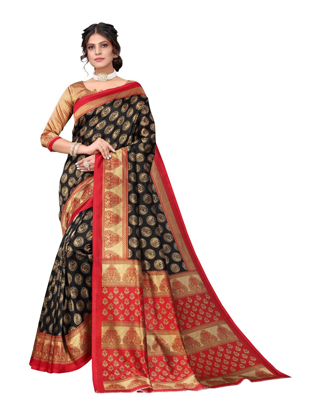 

SAADHVI Ethnic Motifs Printed Art Silk Saree, Black