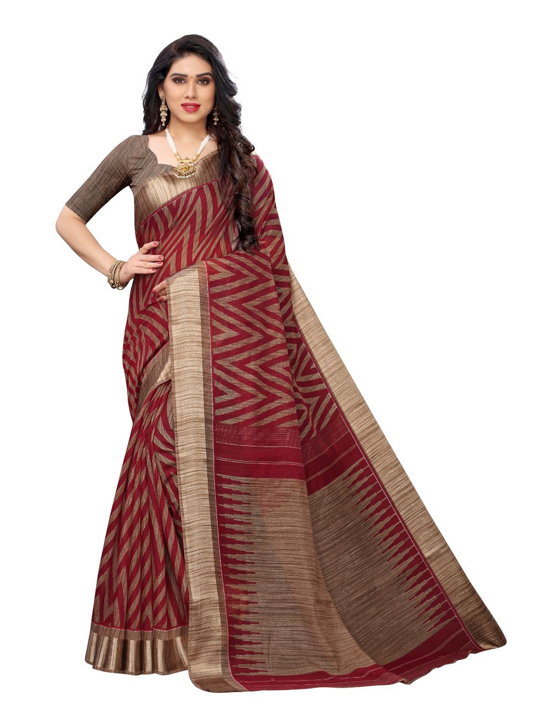 

SAADHVI Printed Art Silk Saree, Red