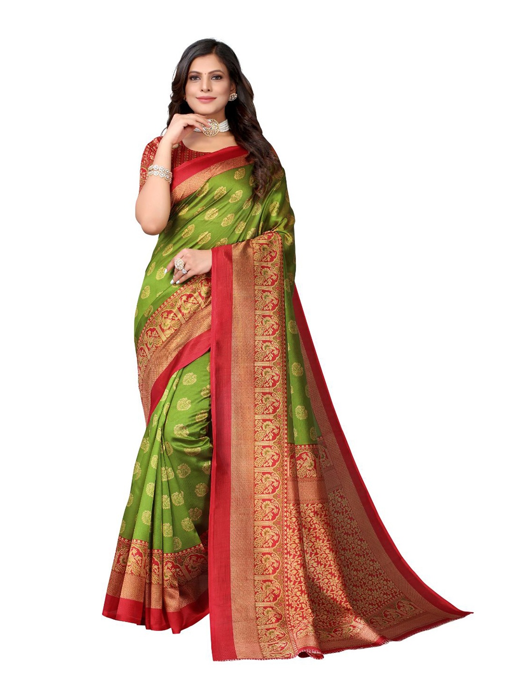 

SAADHVI Ethnic Motifs Printed Art Silk Saree, Green