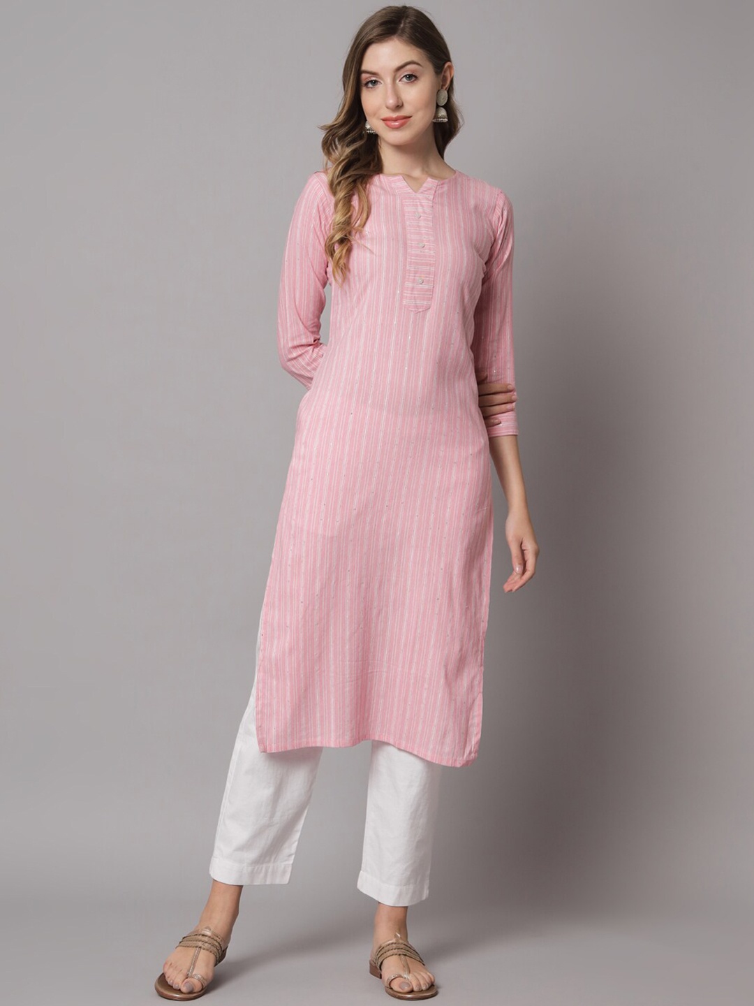 

VAIRAGEE Women Striped Cotton Kurta, Pink