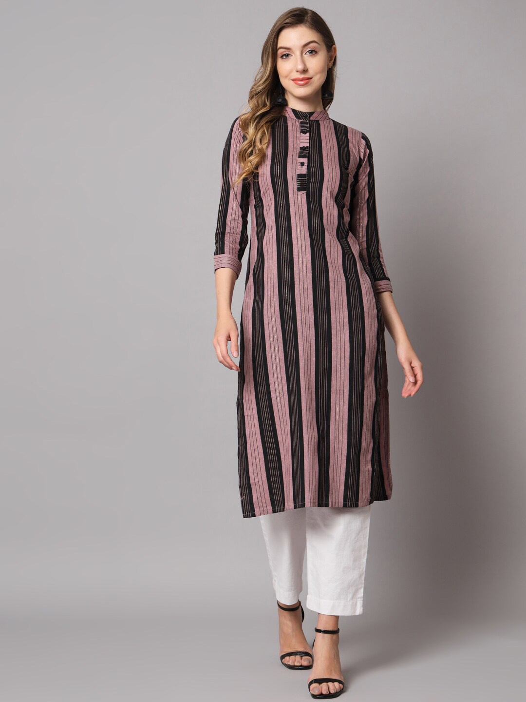 

VAIRAGEE Women Striped Cotton Kurta, Purple