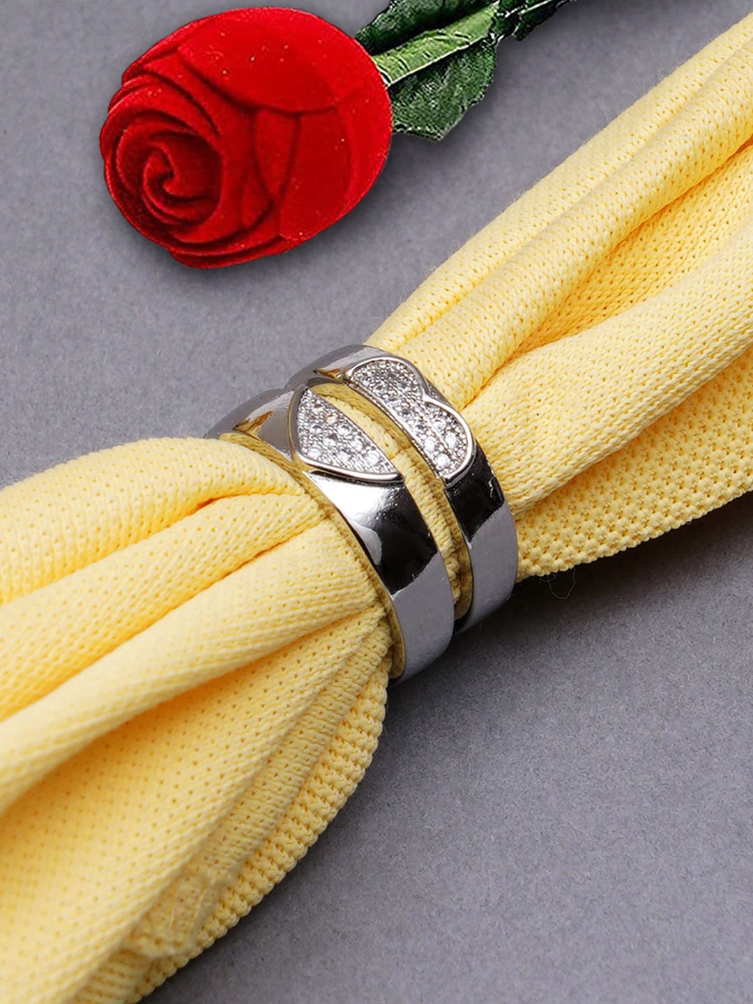 

KARATCART Set Of 2 Silver-Plated AD-Studded Elegant Couple Adjustable Finger Rings