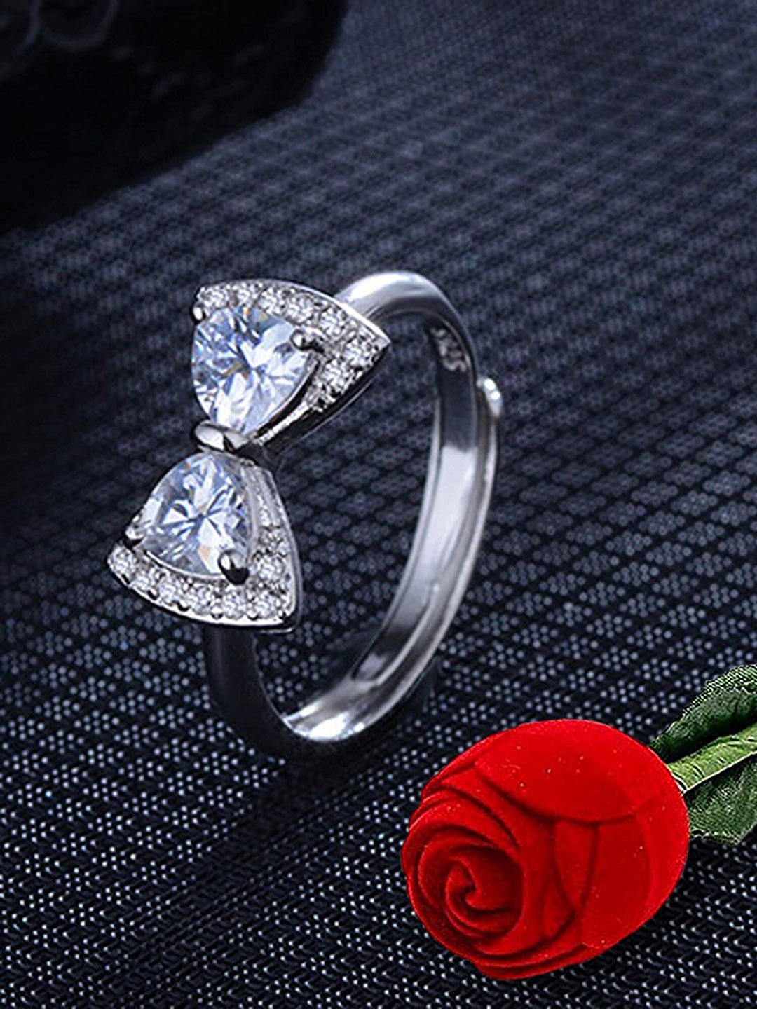 

KARATCART Silver-Plated AD-Studded Adjustable Finger Ring