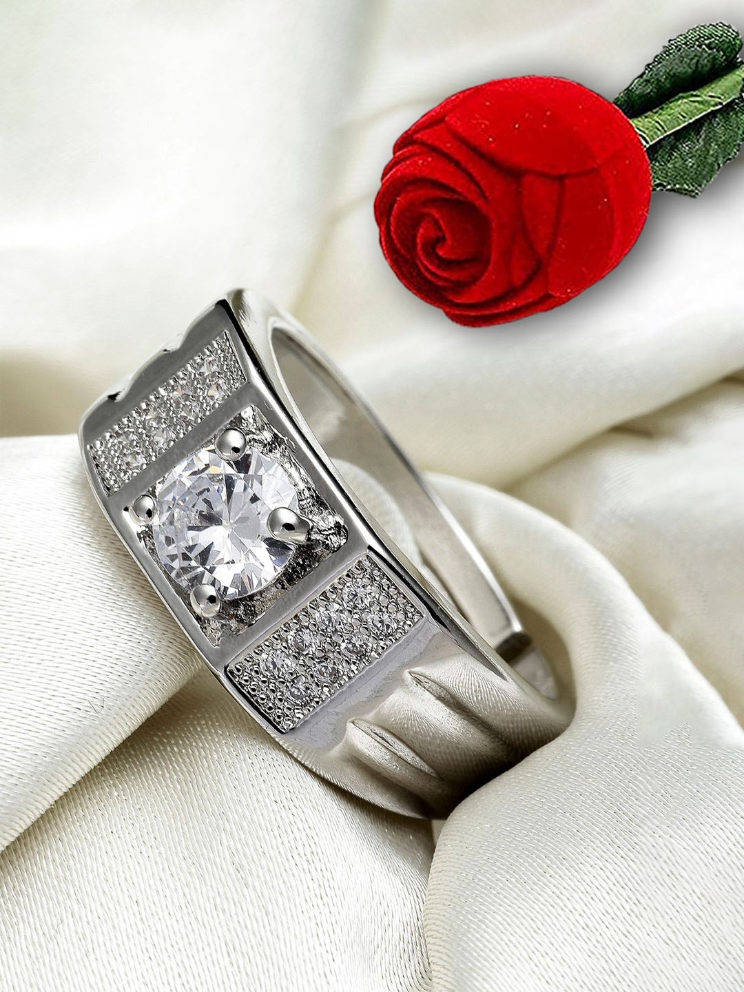 

KARATCART Men Silver-Plated AD Studded Adjustable Finger Ring