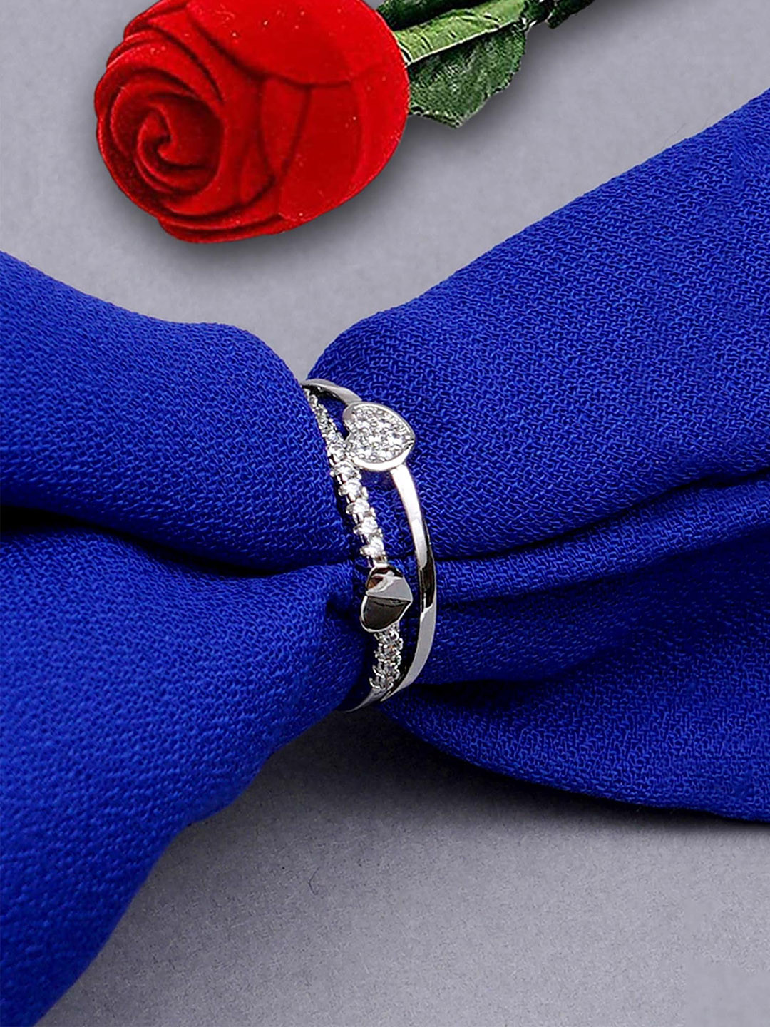 

KARATCART Silver-Plated AD-Studded Adjustable Finger Ring