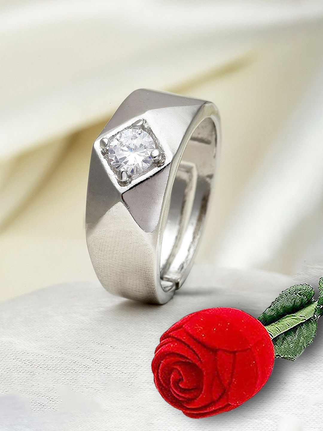 

KARATCART Men Silver-Plated AD-Studded Adjustable Finger Ring