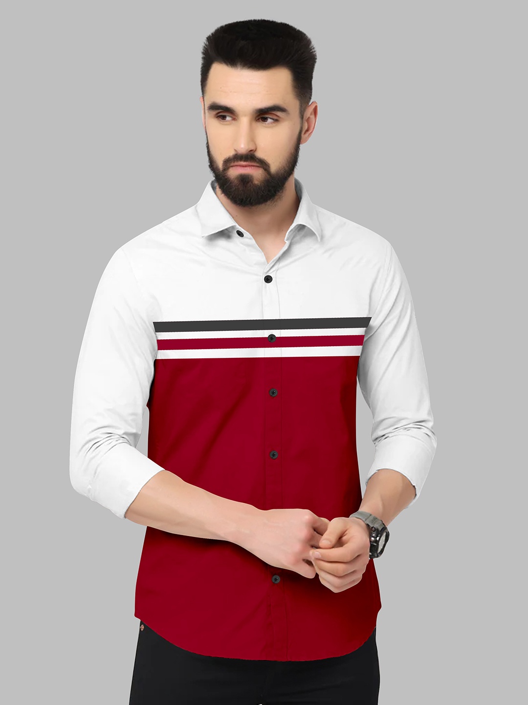 

Fashion FRICKS Men Colourblocked Casual Cotton Shirt, Maroon