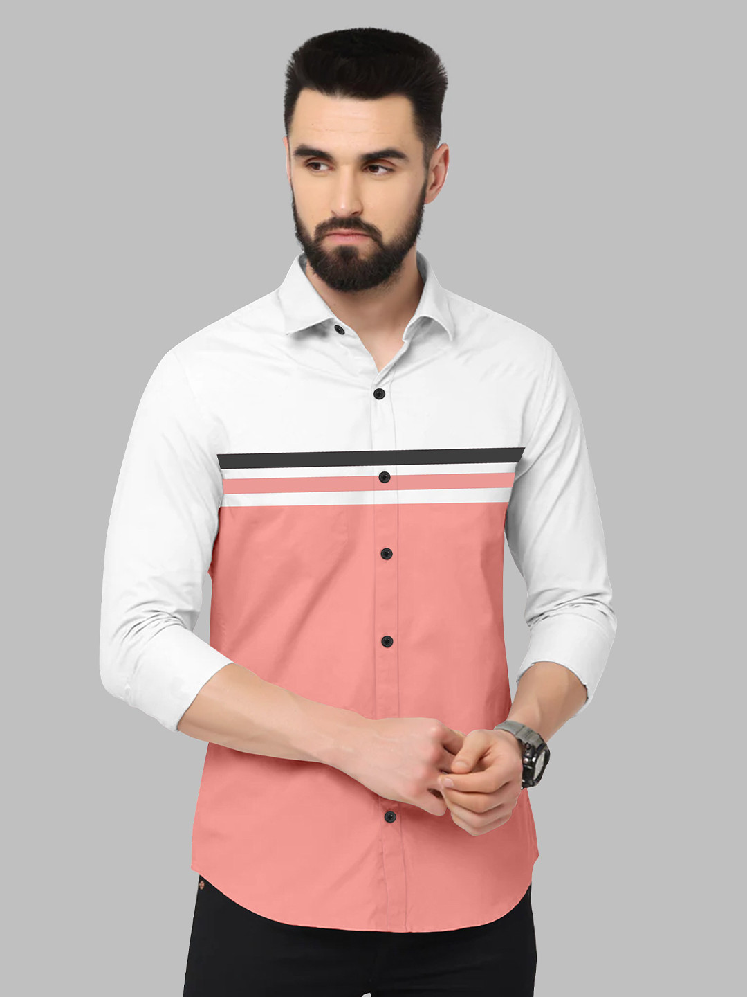 

Fashion FRICKS Men Colourblocked Casual Cotton Shirt, Peach