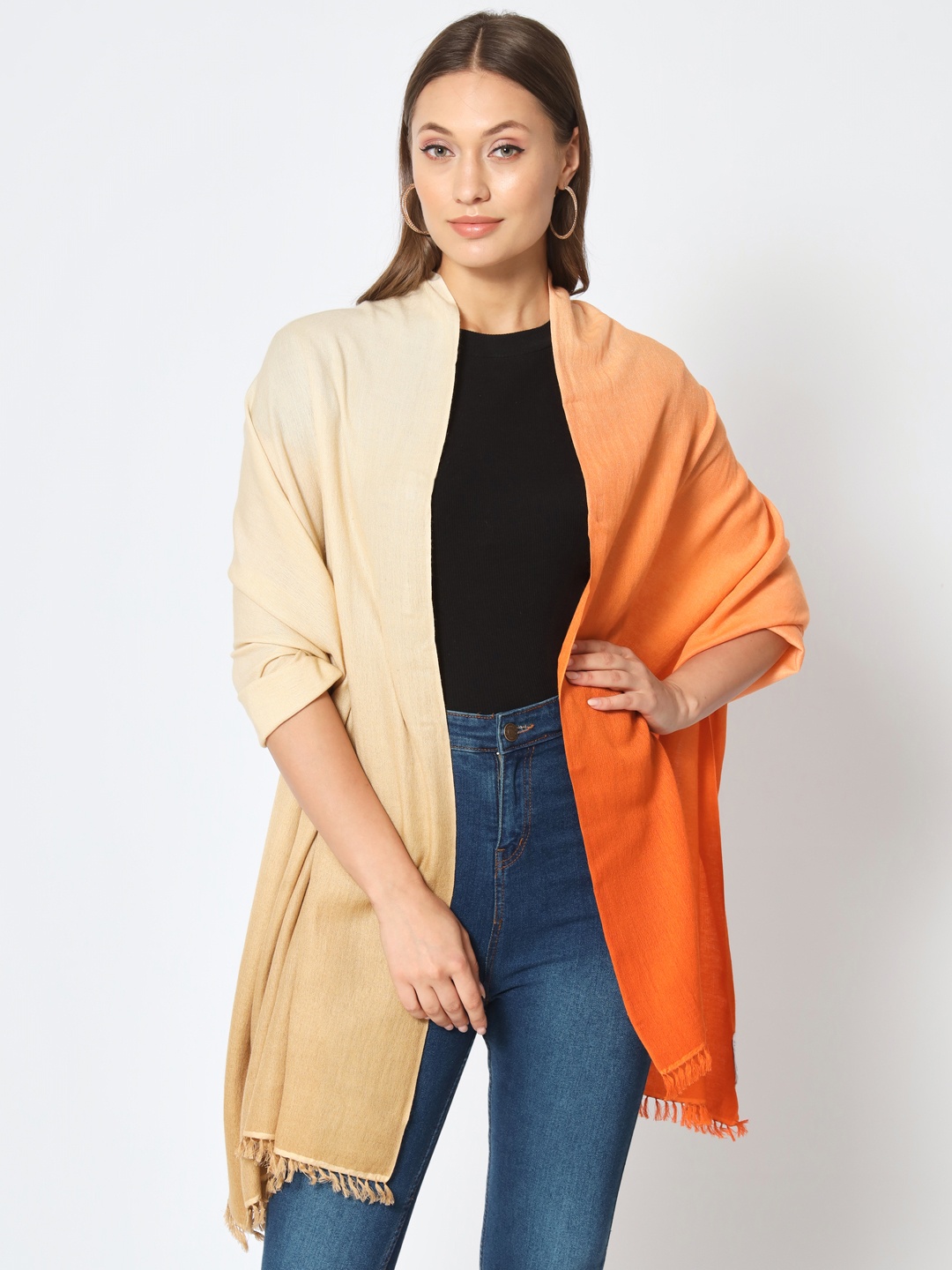 

MODARTA Women Pashmina Wool Shawl, Orange