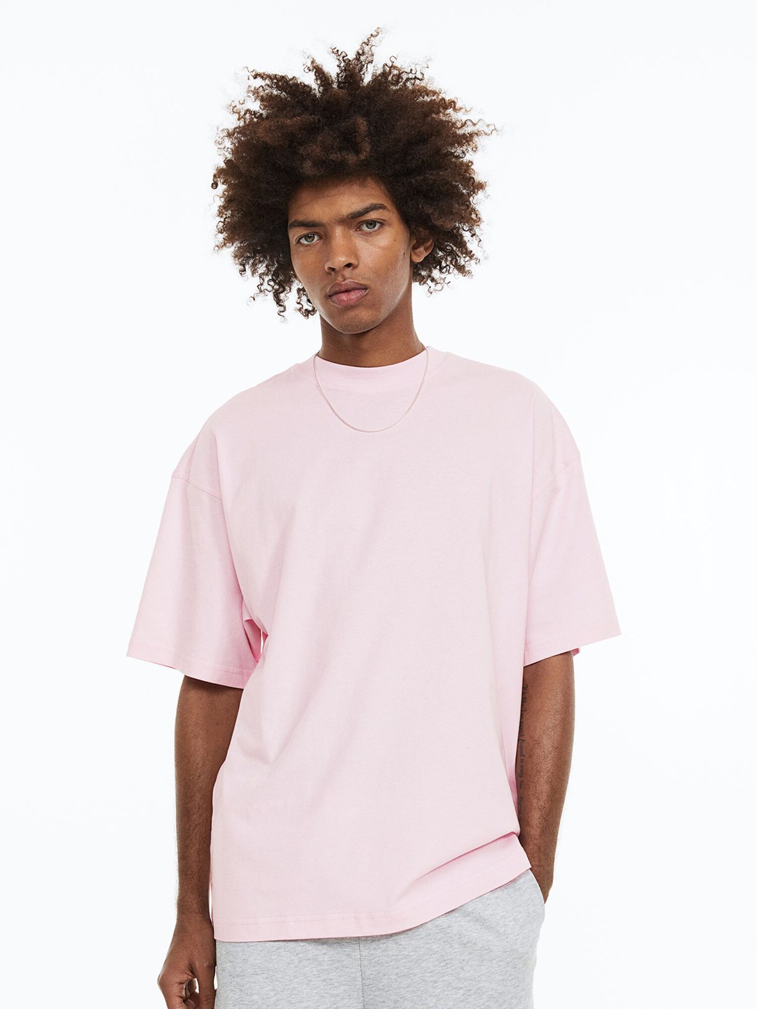 

H&M Men Oversized Fit Pure Cotton T-shirt, Pink