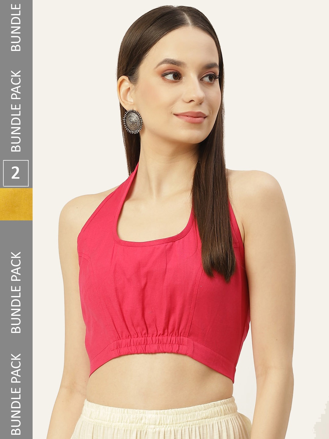 

Molcha Pack Of 2 Woven Design Non Padded Cotton Saree Blouse, Pink