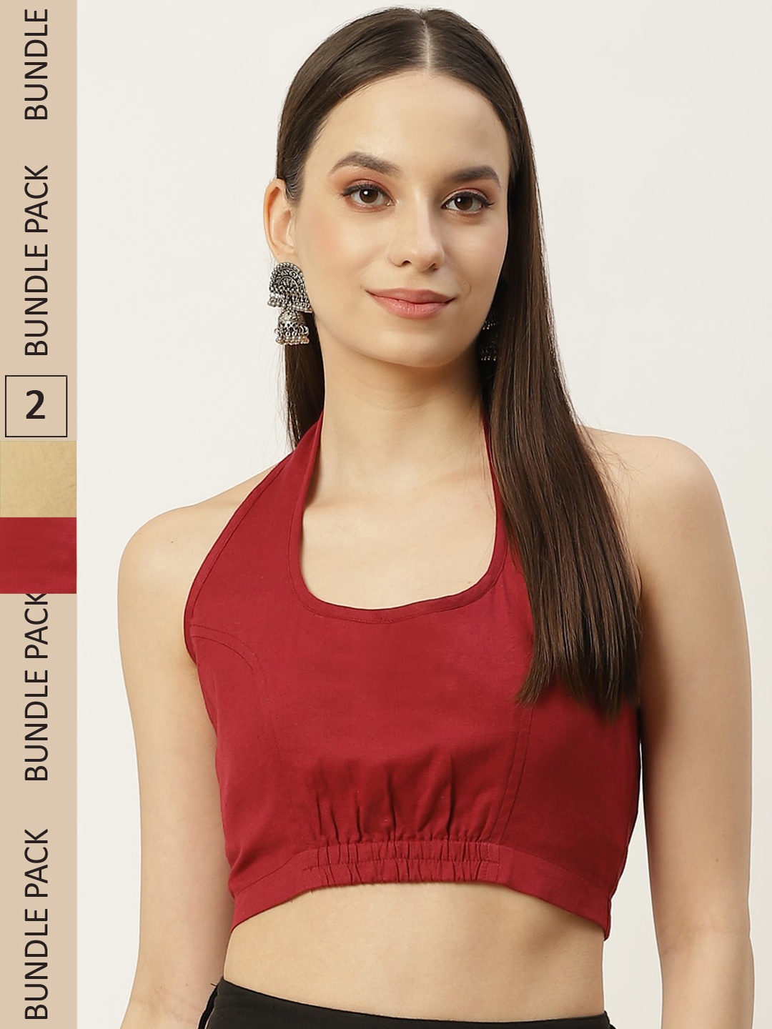 

Molcha Pack Of 2 Non Padded Halter Neck Cotton Saree Blouse, Maroon