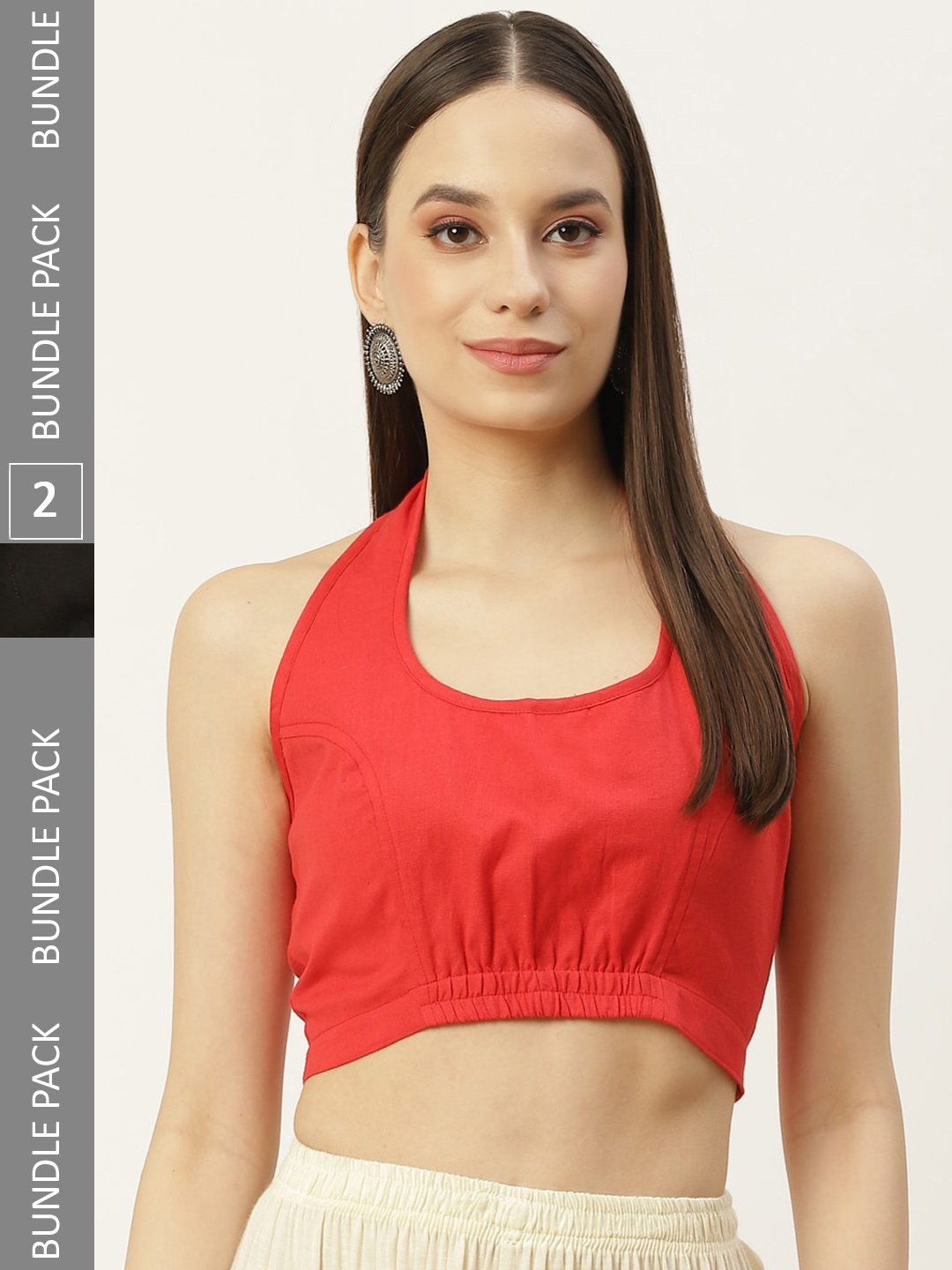 

Molcha Pack Of 2 Non Padded Cotton Saree Blouse, Red