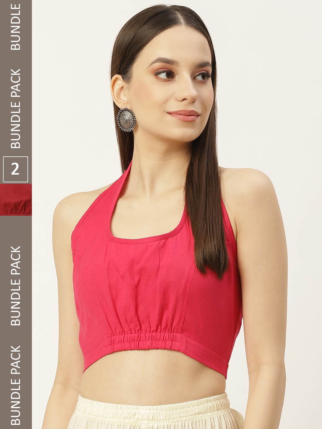 

Molcha Pack Of 2 Non Padded Cotton Saree Blouse, Pink