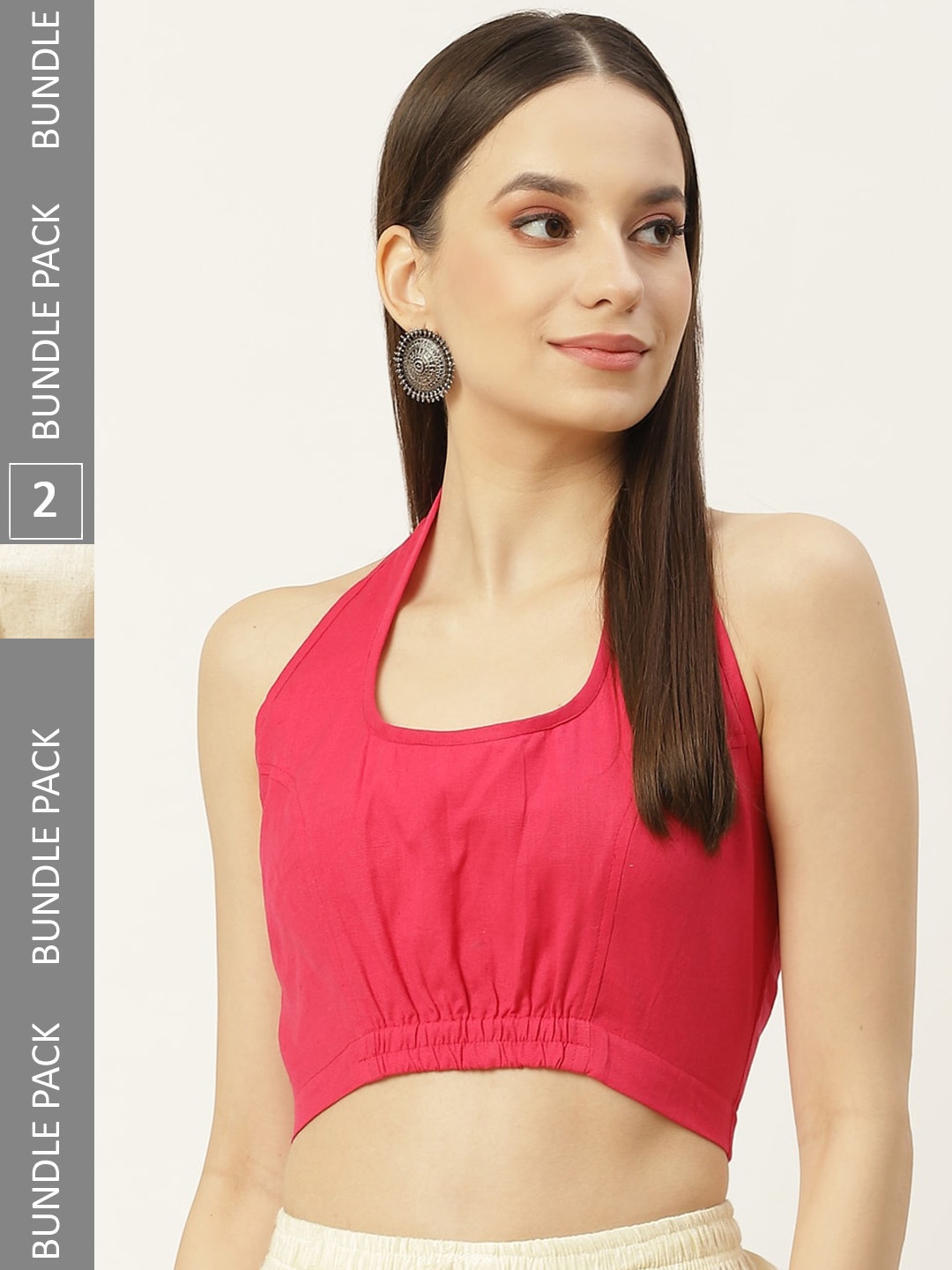 

Molcha Pack Of 2 Non Padded Cotton Saree Blouse, Pink